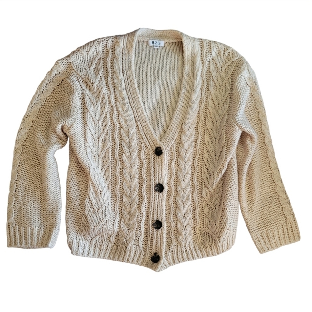 EUC 525 America Cozy Cream Cable Knit Cardigan - Picture 4 of 8